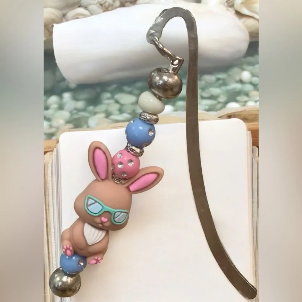 Bunny Pink & Blue Beaded Bookmark Easter